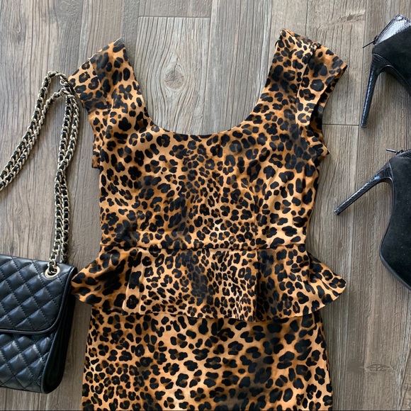 Leopard Peplum Dress - Picture 2 of 6